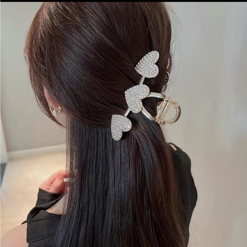 Gold Heart Rhinestone Hair Clips